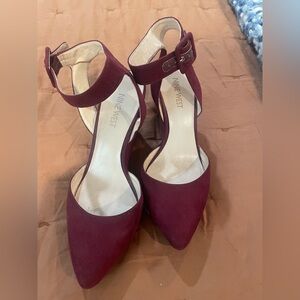 Burgundy wedge heels with ankle strap 6.5